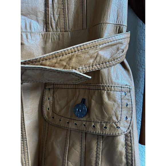 Vtg Montgomery Ward The Tannery Leather Jacket Womens M Mens 16 Camel Tan 1960s - Picture 7 of 13